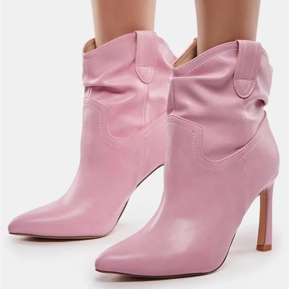 Pink Scrunch Ankle Booties Heels - Picture 4 of 16
